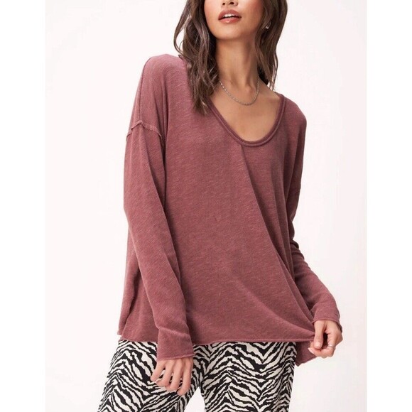 Project Social MAE‎ TEXTURED RELAXED V-NECK LONG SLEEVE - SPICED COPPER - Picture 1 of 5